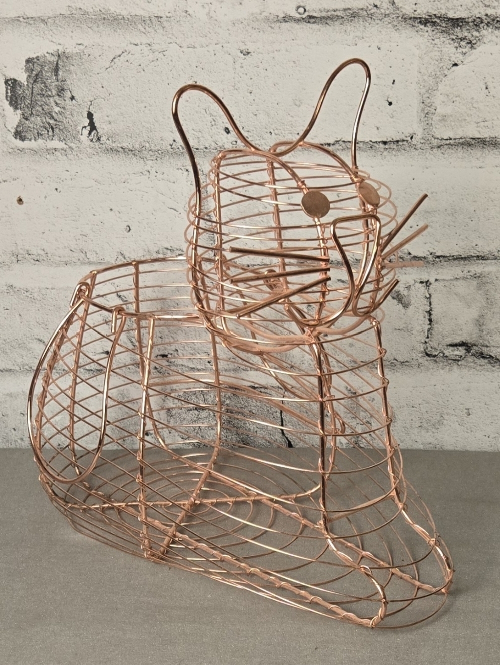Copper Cat Wire Basket Organizer Metal Kitty Decor 11”
